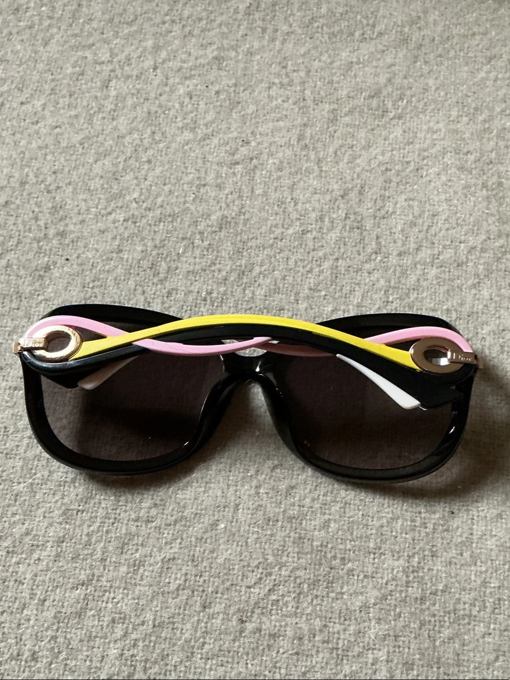 Dior Black Sunglasses with Yellow Temple Accents
